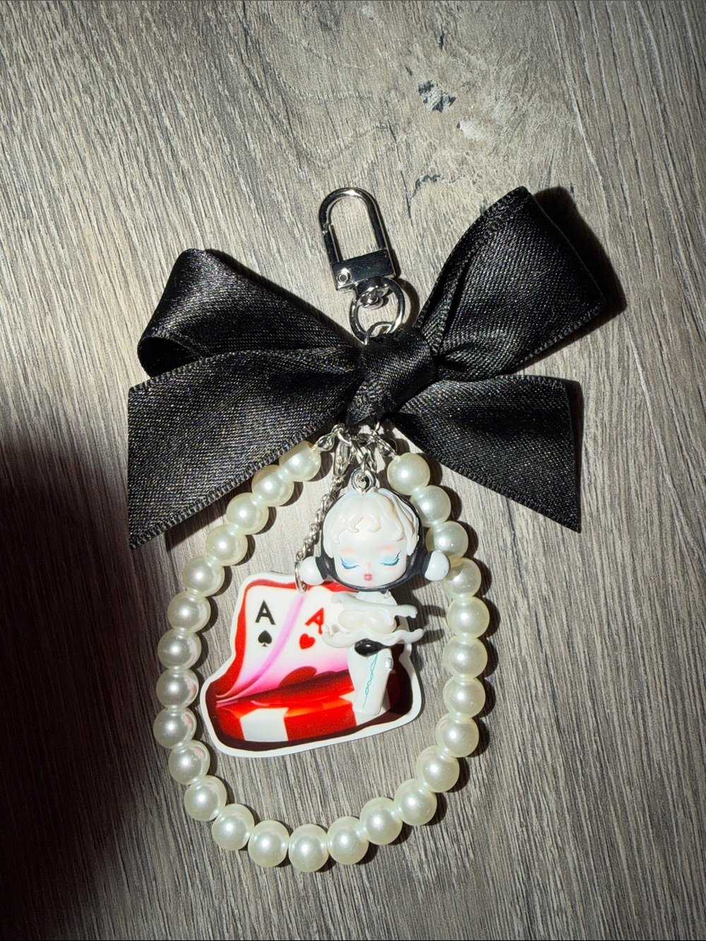 skullpanda custom bagcharm/keychain (theme: goth/poker)